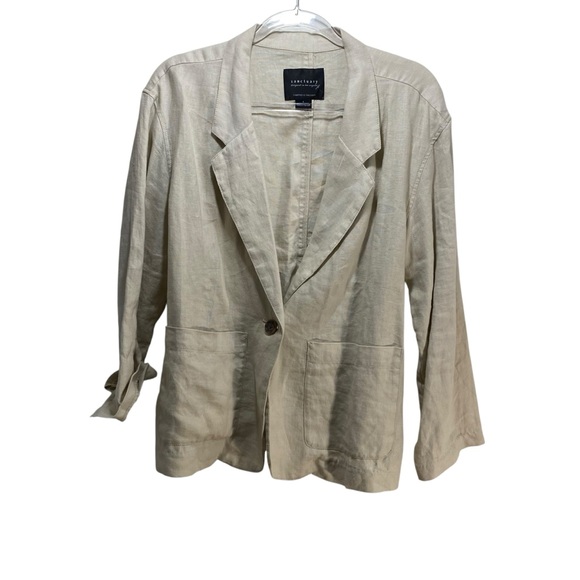 Sanctuary Linen Ecru Sand  Blazer Women L Resortwear Minimalist Old Money Career - Picture 2 of 8